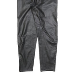 Womens Black Leather Regular Fit Trousers W28 L30 Zip Closure Stylish Pocketed