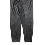 Womens Black Leather Regular Fit Trousers W28 L30 Zip Closure Stylish Pocketed