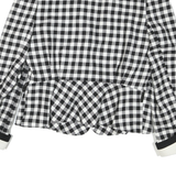 Womens Black & White Check Button Jacket M Polyester Blend Peplum Long Sleeve