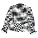 Womens Black & White Check Button Jacket M Polyester Blend Peplum Long Sleeve