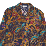 SUMMIT PLACE Womens Navy Blue & Gold Pattern Shirt M Vintage Style Button Down