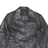 Womens Black Leather Button Jacket L Leather Classic Tailored Plain