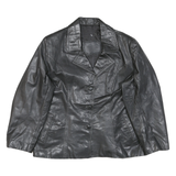 Womens Black Leather Button Jacket L Leather Classic Tailored Plain