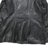 Womens Black Leather Button Jacket L Leather Classic Tailored Plain