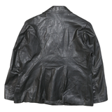 Womens Black Leather Button Jacket L Leather Classic Tailored Plain