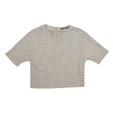 ZARA Womens Beige Printed Top Short Sleeve Round Neck XS Button Back Crop