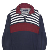TOMMY HILFIGER Mens Navy & White Stripe Red Colourblock Patterned Cotton Jumper