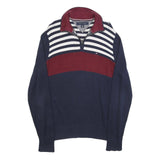 TOMMY HILFIGER Mens Navy & White Stripe Red Colourblock Patterned Cotton Jumper