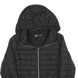 ZARA Womens Black Quilted Jacket XL Polyester Blend Hooded Zip Casual Outerwear