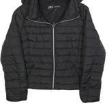 ZARA Womens Black Quilted Jacket XL Polyester Blend Hooded Zip Casual Outerwear