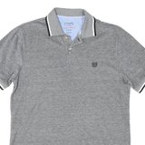 CHAPS Mens Grey & Black Short Sleeve Cotton Polo Shirt S Classic Stripe Collar