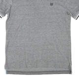 CHAPS Mens Grey & Black Short Sleeve Cotton Polo Shirt S Classic Stripe Collar