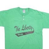 RUSSELL ATHLETIC Mens Green Graphic T-Shirt M Short Sleeve Crew Neck Button