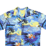 Mens Blue Hawaiian Style Cotton Blend Shirt M Tropical Floral Print Casual