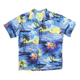 Mens Blue Hawaiian Style Cotton Blend Shirt M Tropical Floral Print Casual