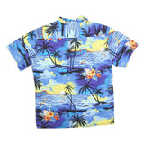 Mens Blue Hawaiian Style Cotton Blend Shirt M Tropical Floral Print Casual
