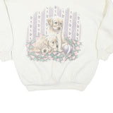 CRYSTAL GIRAFFE Womens White Puppy Graphic Collar S Cotton Blend Sweatshirt