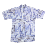 BLUE WATER Mens Blue Printed Cotton Short Sleeve Shirt M Summer Casual