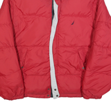 NAUTICA Mens Red & Navy Reversible Quilted Jacket L Polyester Blend Zip Warm