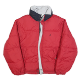NAUTICA Mens Red & Navy Reversible Quilted Jacket L Polyester Blend Zip Warm