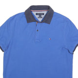 TOMMY HILFIGER Mens Blue & Navy Polo Shirt M Cotton Blend Short Sleeve Basic