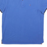 TOMMY HILFIGER Mens Blue & Navy Polo Shirt M Cotton Blend Short Sleeve Basic
