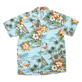 EVERGREEN ISLAND Mens Blue Hawaiian Shirt M Surf Floral Cotton Blend Summer