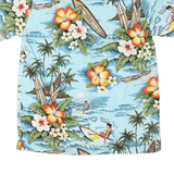EVERGREEN ISLAND Mens Blue Hawaiian Shirt M Surf Floral Cotton Blend Summer