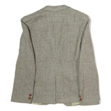 Womens Beige Cotton Check Button Jacket M Woven Classic Tailored Formal