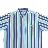 BASIC EDITIONS Mens Blue & Green Striped Button-Down Collar Shirt L Cotton Short