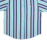 BASIC EDITIONS Mens Blue & Green Striped Button-Down Collar Shirt L Cotton Short