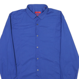 HUGO BOSS Mens Blue Shirt L Cotton Blend Classic Fit Button Down Collar Long