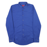 HUGO BOSS Mens Blue Shirt L Cotton Blend Classic Fit Button Down Collar Long