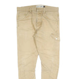 Mens Slim Beige Cotton Blend Trousers W34 L30 Casual Utility Pocket Zip Closure