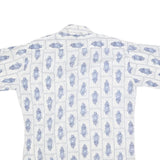 Mens White & Blue Printed Cotton Blend Short Sleeve Shirt M Casual Summer Wear