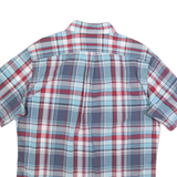 NAUTICA Mens Blue & Red Plaid Shirt L Cotton Blend Casual Button Down Short