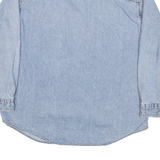 WOOLRICH Womens Blue Denim Shirt L Embroidered Trees Casual Button Down