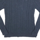 HOLLISTER Mens Blue Plain Crew Neck Cable Knit Jumper XL Cotton Blend Casual