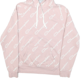 CHAMPION Mens Pink Hoodie M Cotton Blend Pullover With Graphic Logo Print