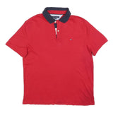 TOMMY HILFIGER Mens Red & Navy Polo Shirt Short Sleeve M Classic Cotton Blend
