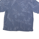 JAMACIA JAXX Mens Blue Silk Shirt M Tropical Leaf Print Casual Tropical Style