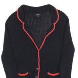 HOBBS LONDON Womens Black & Red Patterned V-Neck Chunky Knit Jumper UK 10 Cotton