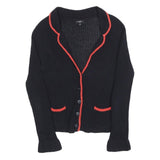 HOBBS LONDON Womens Black & Red Patterned V-Neck Chunky Knit Jumper UK 10 Cotton
