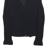 HOBBS LONDON Womens Black & Red Patterned V-Neck Chunky Knit Jumper UK 10 Cotton