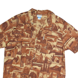 COLUMBIA Mens Brown & Beige Cotton Short Sleeve Shirt L Printed Pattern Casual