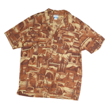 COLUMBIA Mens Brown & Beige Cotton Short Sleeve Shirt L Printed Pattern Casual