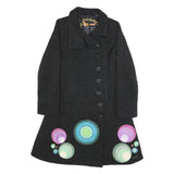 DESIGUAL Womens Black Cotton Blend Button Jacket S Textured Circle Print