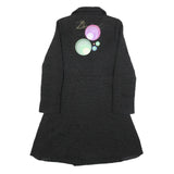 DESIGUAL Womens Black Cotton Blend Button Jacket S Textured Circle Print