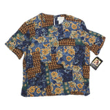 JACLYN SMITH Womens Blue Brown Floral Printed Short Sleeve Top S Cotton Blend