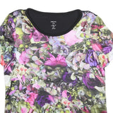 MARC CAIN Womens Black & Purple Floral Modern T-Shirt S Short Sleeve Round Neck